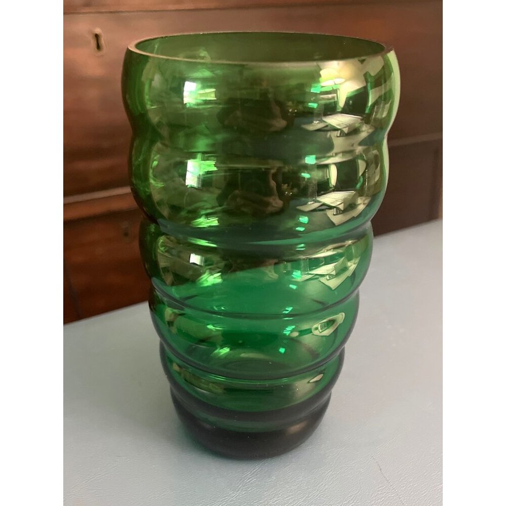 Anchor Hocking Forest Green Glass Whirly Twirly Water Tumbler 6” MCM